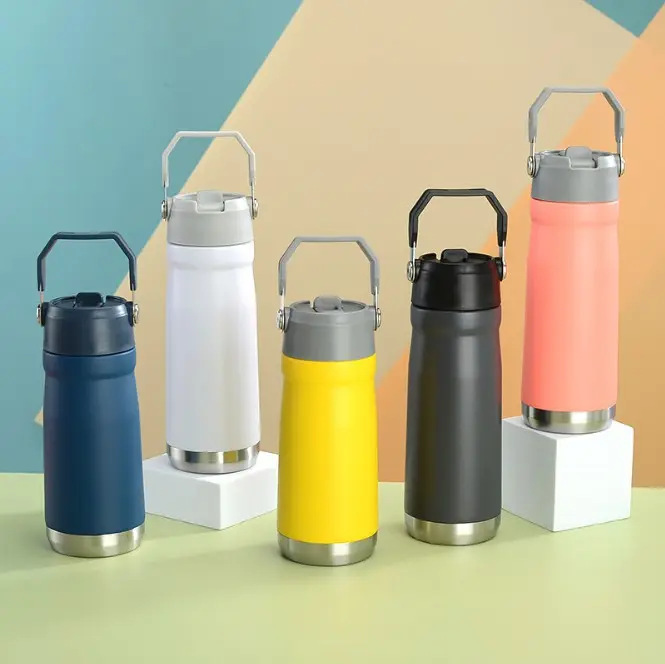 新款不锈钢双层真空保温杯太空壶带提手吸管户外便携大容量保温杯详情1