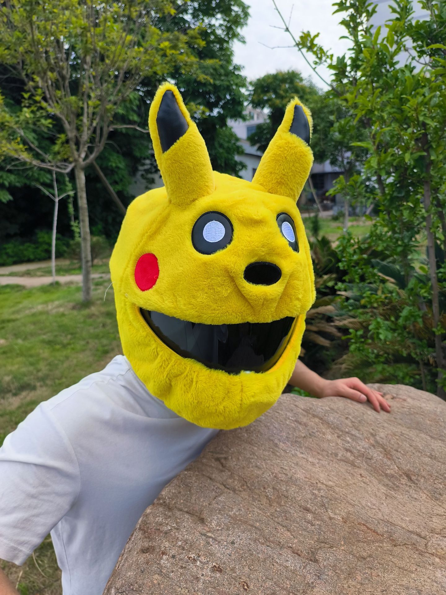 Cartoon outdoor cycling mask, Pikachu plush, personalized and fashionable helmet cover, motorcycle safety helmet protective cover for protection pic 17