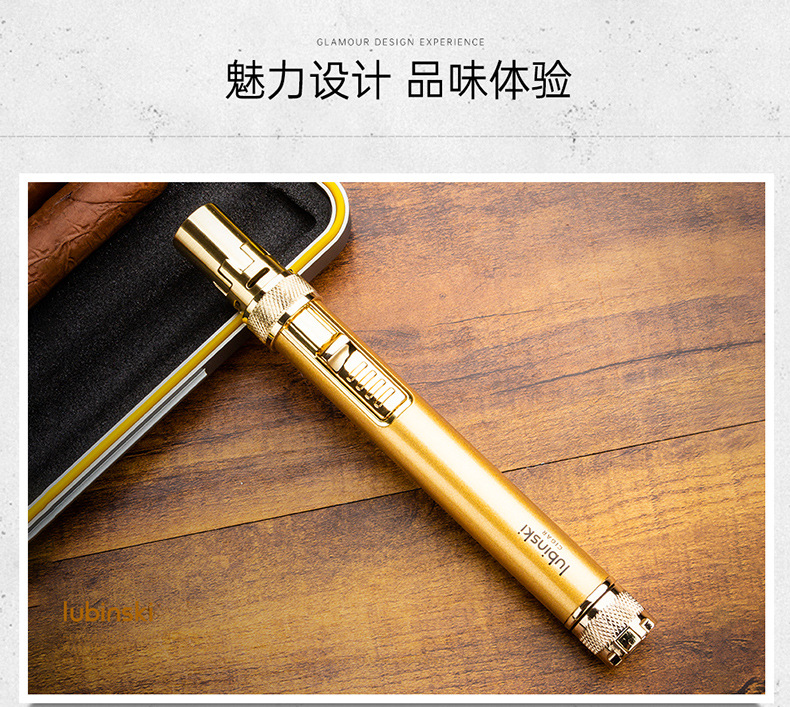 LUBINSKI cigar lighter, multi-functional portable direct-flush lighter with hole opener and ash-holding needle pic 10