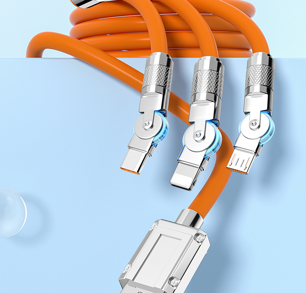 Free shipping 180° rotating machine one-to-three 120W super fast charging data cable, compatible with Apple and Huawei flash charging cables pic 5