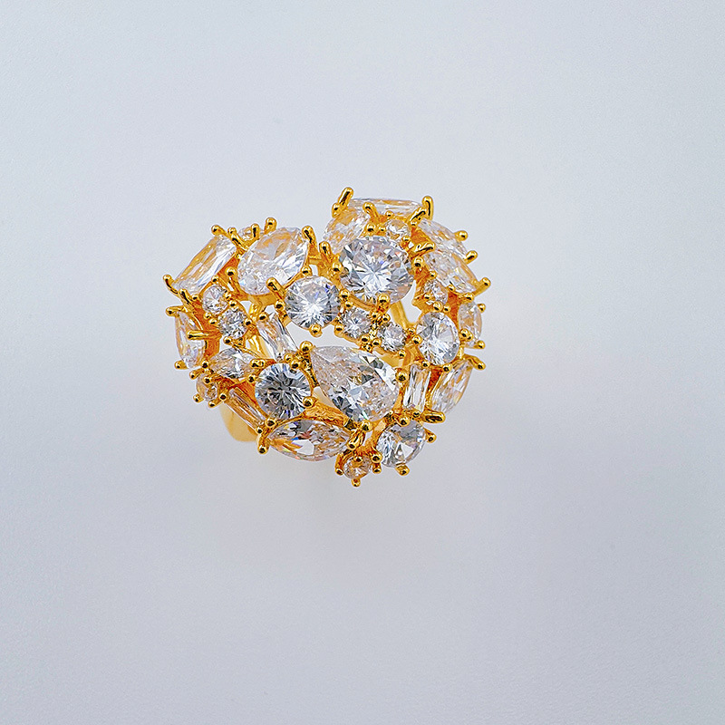 跨境新款亚马逊锆石活口戒指个性奢华爱心满钻戒指时尚气质开口戒详情13