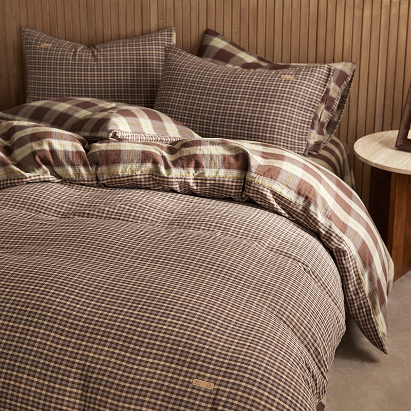 All-cotton Class A double-layer yarn four-piece set, double-layer yarn quilt cover and bed sheet four-piece set, pure cotton double-layer yarn checkered four-piece set pic 33