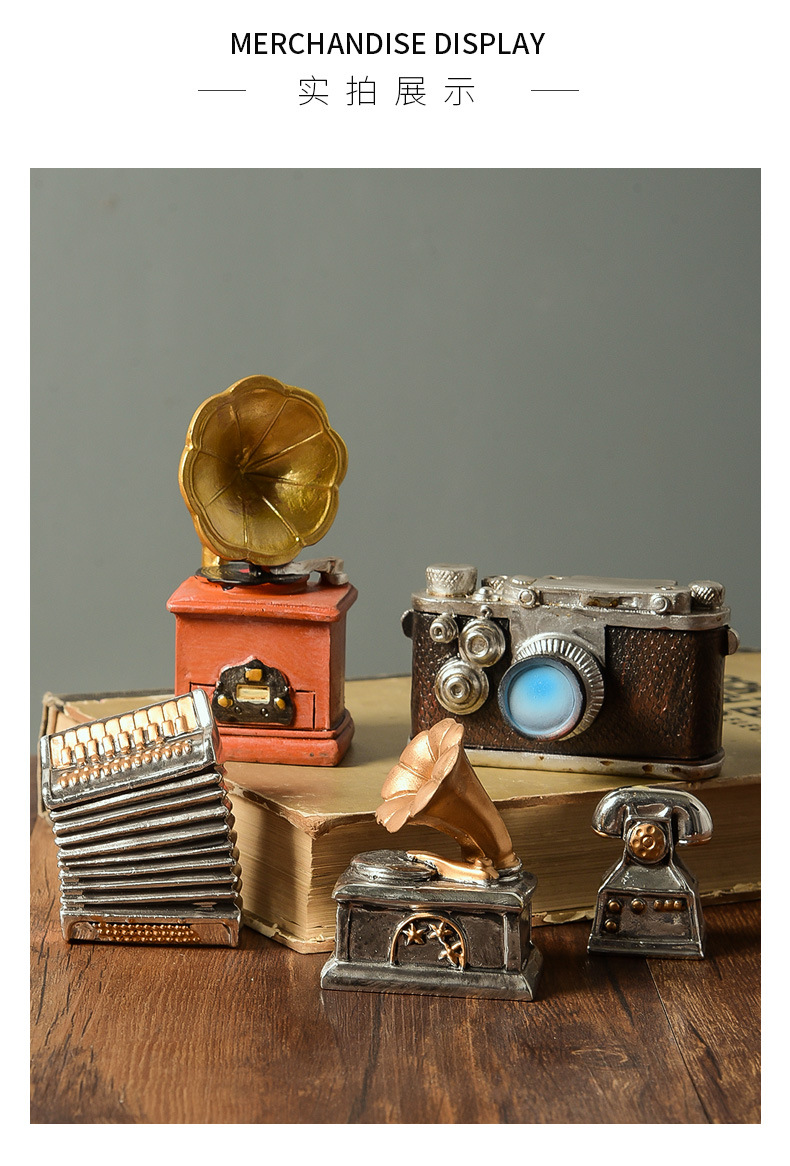 Nostalgic and retro resin ornaments, handicrafts, home decorations, phonographs, mini ornaments, photography props, cameras pic 12