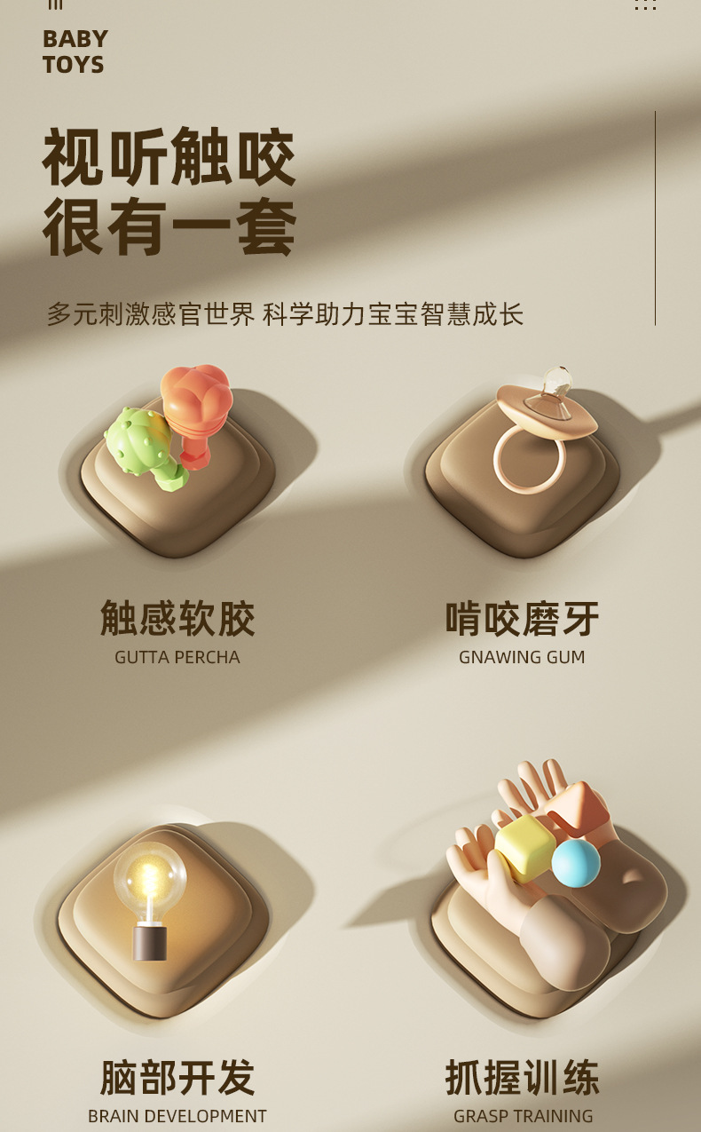 曼哈顿婴儿三合一忙碌球宝宝安抚牙胶手抓玩具婴幼儿多功能手握球详情2