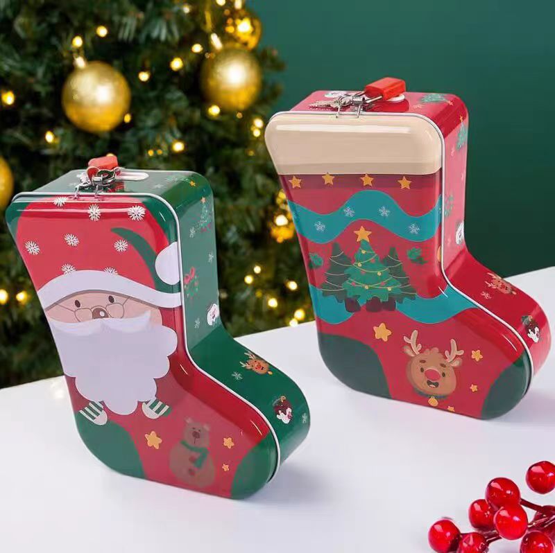 圣诞树雪人圣诞袜存钱罐创意马口铁质圣诞老人屋卡通储钱罐储蓄罐详情2