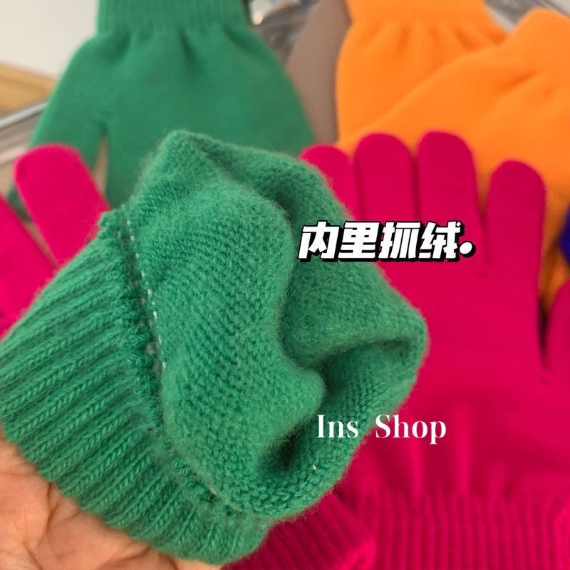 ins candy-colored gloves for warmth and cold protection in autumn and winter, solid color, versatile, student woolen knitted, couple cross-border bestsellers pic 37