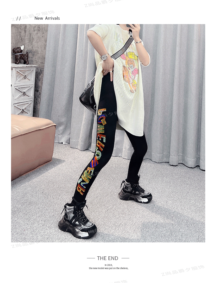 Hot diamond nine-inch pants 2025 Spring and Autumn New trendy outerwear leggings for women, colorful letter stretch thin nine-inch pants pic 11