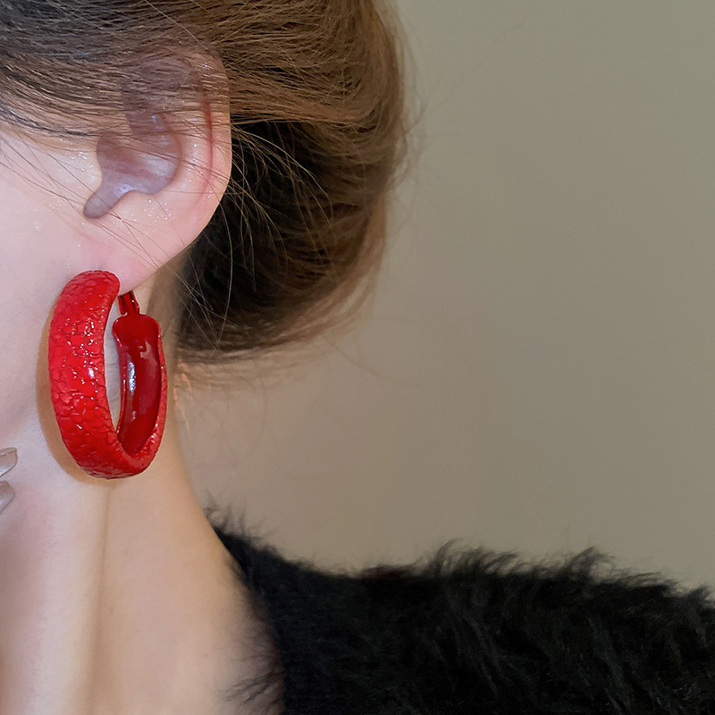 银针安可拉红色波点几何圆形耳圈耳环个性时尚耳圈港风复古耳饰女详情9