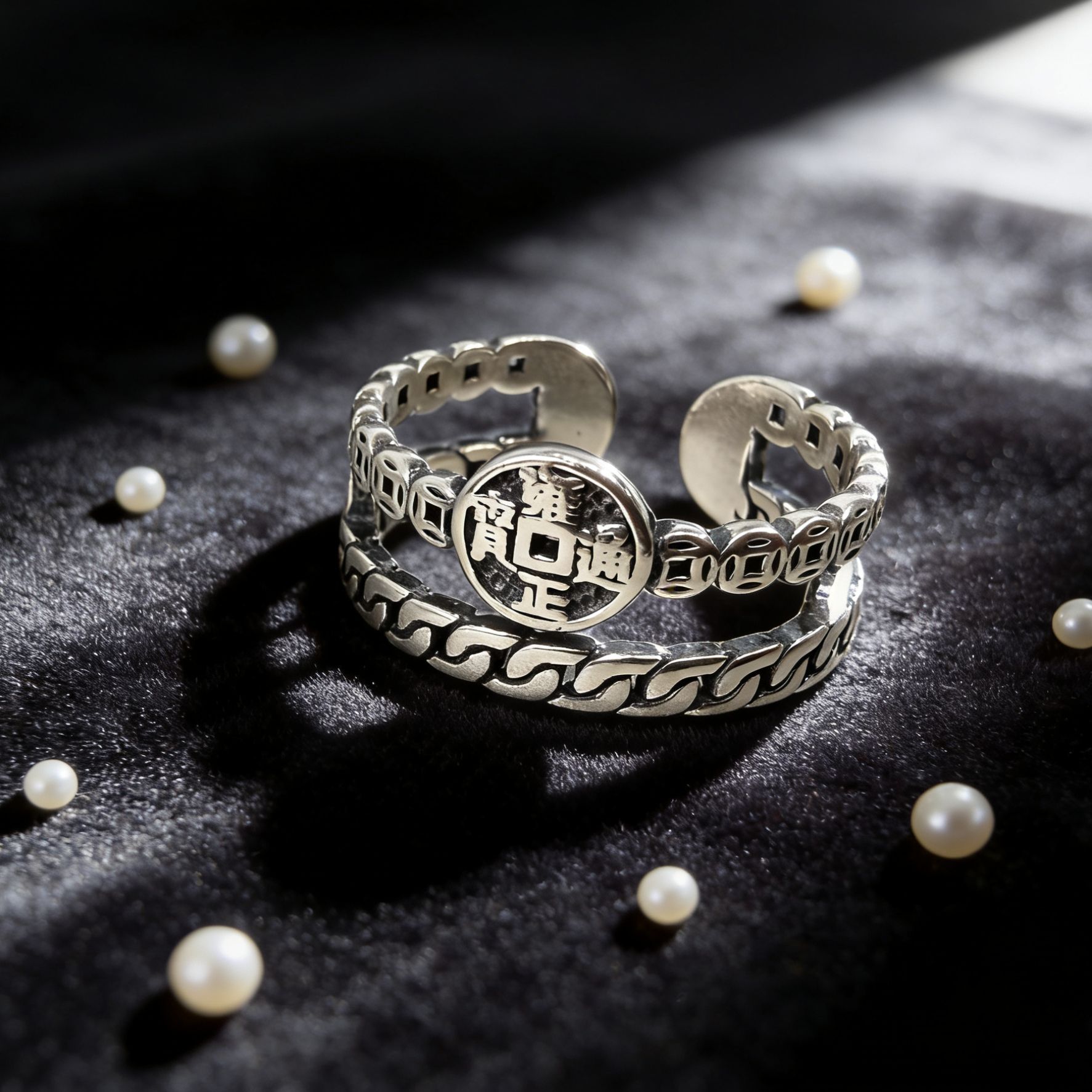 This is a niche design 12.20 national trend copper coin ring. It is made entirely of S925 sterling silver, with a retro and aged wide version. It is a unique and stylish open ring for women pic 5