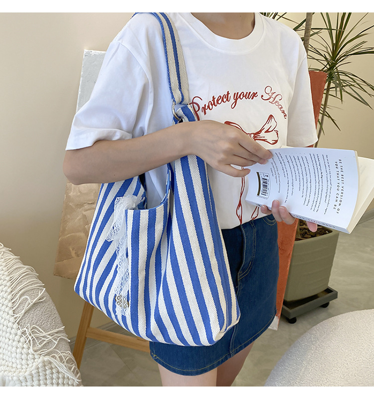 自制夏季大容量刺绣帆布包ins风简约字母通勤百搭纯棉单肩包详情23