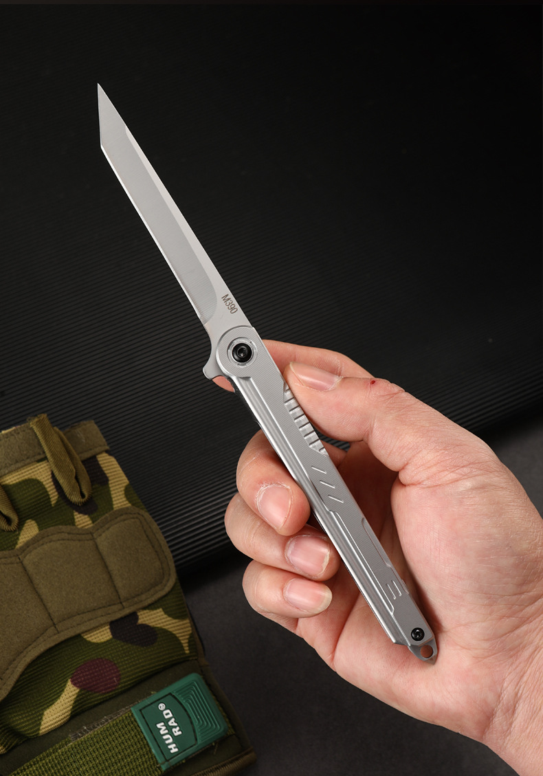 The Shenbi Outdoor portable M390 steel feather pattern folding knife, high-hardness pocket knife, camping fruit knife and folding knife are lightweight and practical pic 18