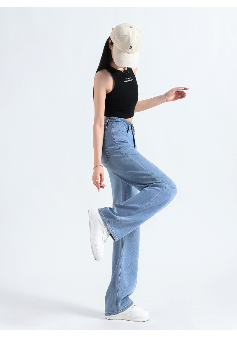 2025新款天丝冰丝牛仔阔腿裤女 夏季薄款高腰显瘦宽松垂感小个子直筒裤 女式时尚休闲裤详情19