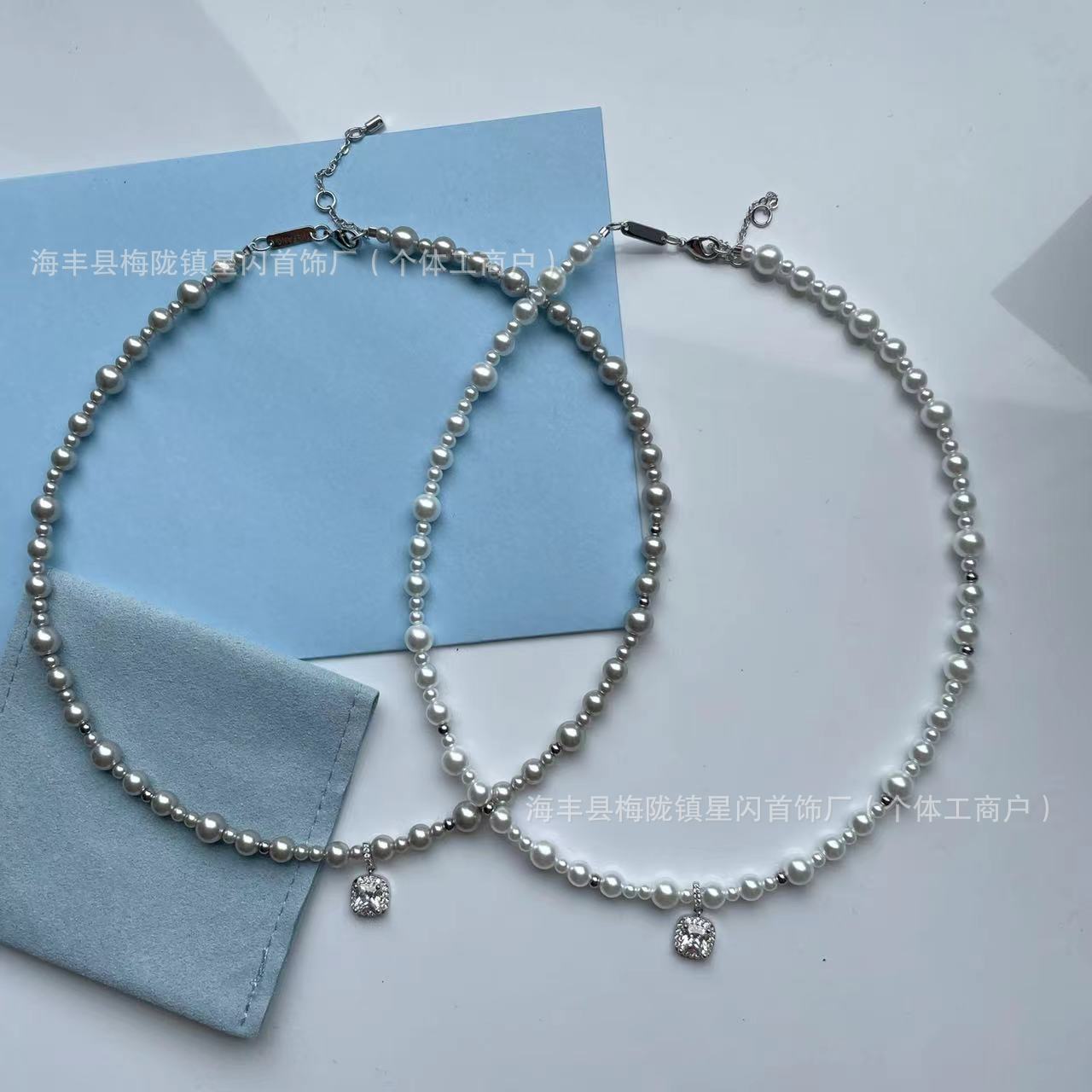 HEFANG何方气泡方糖项链简约气质轻奢优雅珍珠锁骨链高版精工详情3