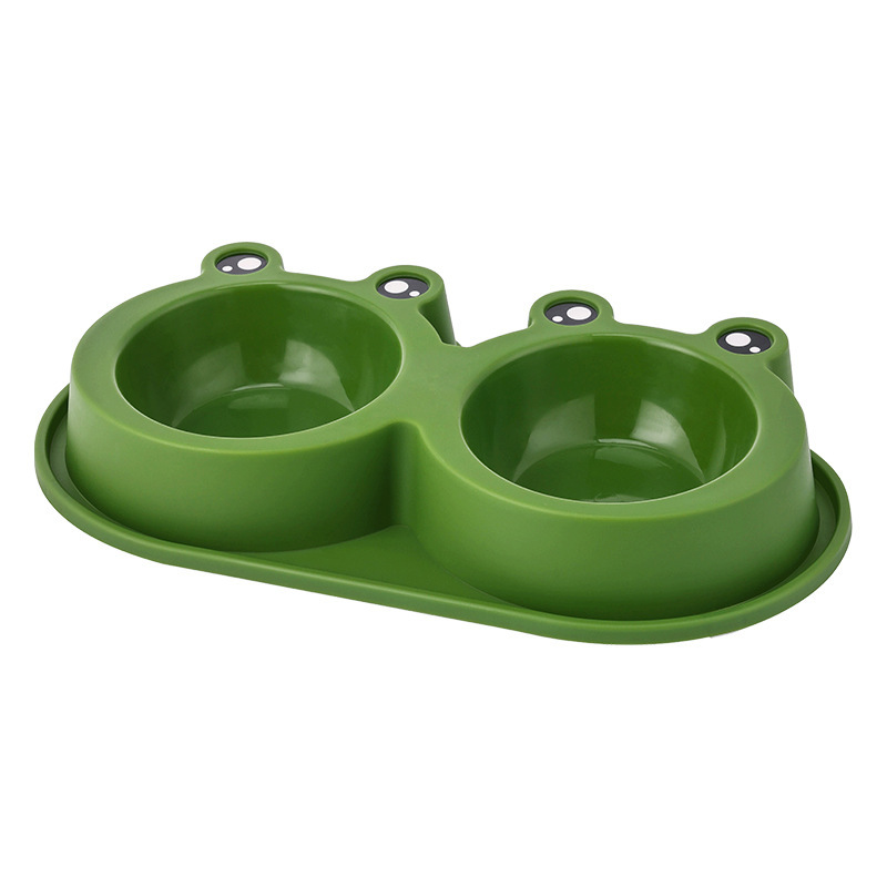 跨境新糖果色大号卡通青蛙宠物双碗不锈钢狗碗宠物用品猫狗防滑碗详情7