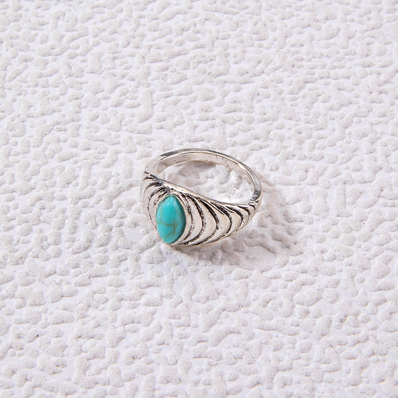 欧美跨境饰品 时尚复古绿松石戒指 个性民族风椭圆十字架几何指环详情32