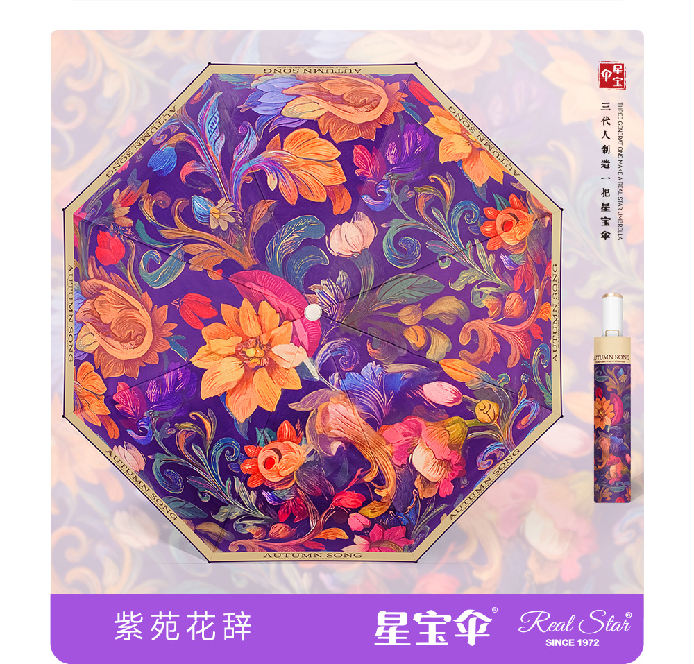 富贵繁花三折便携女士遮阳伞晴雨两用自开收油画太阳花伞防风防雨日用百货详情5