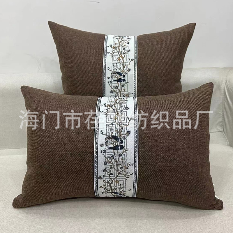 New Chinese-style linen throw pillows, chair furniture, backrest cushions, redwood sofa backrest, rectangular waist pillow with core pic 11