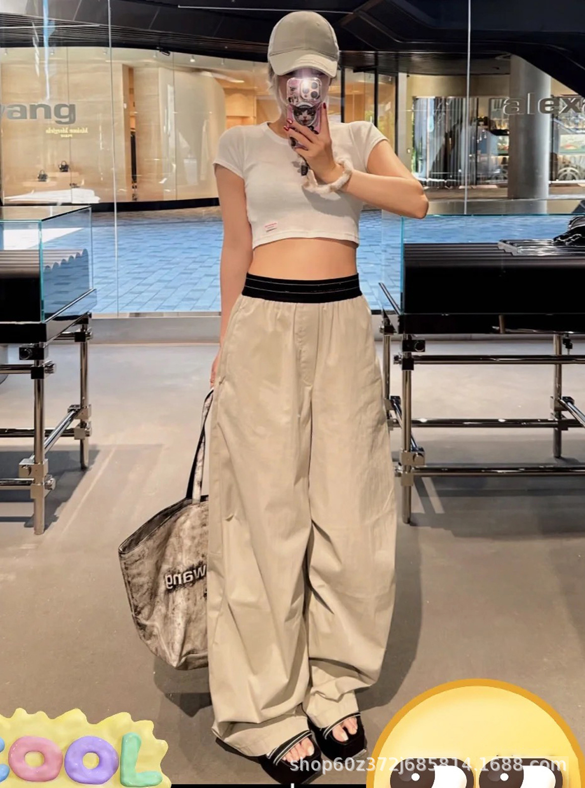 2025早秋新款小众设计美式复古松紧腰宽松直筒显瘦百搭阔腿裤女详情10