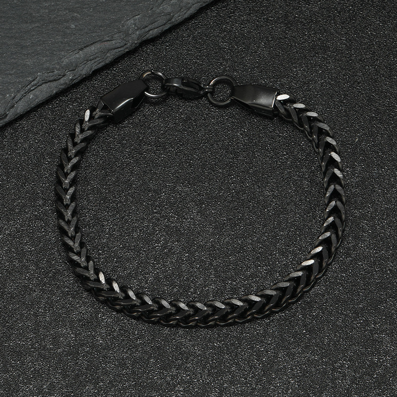 嘻哈潮流古巴链钛钢麻花链龙虾扣黑色手链 欧美男不锈钢手链饰品详情7