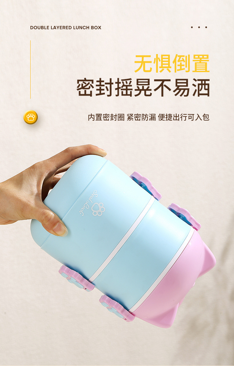 卡通小猫造型便当盒学生儿童饭盒家用可微波炉加热便携猫咪带餐盒详情12