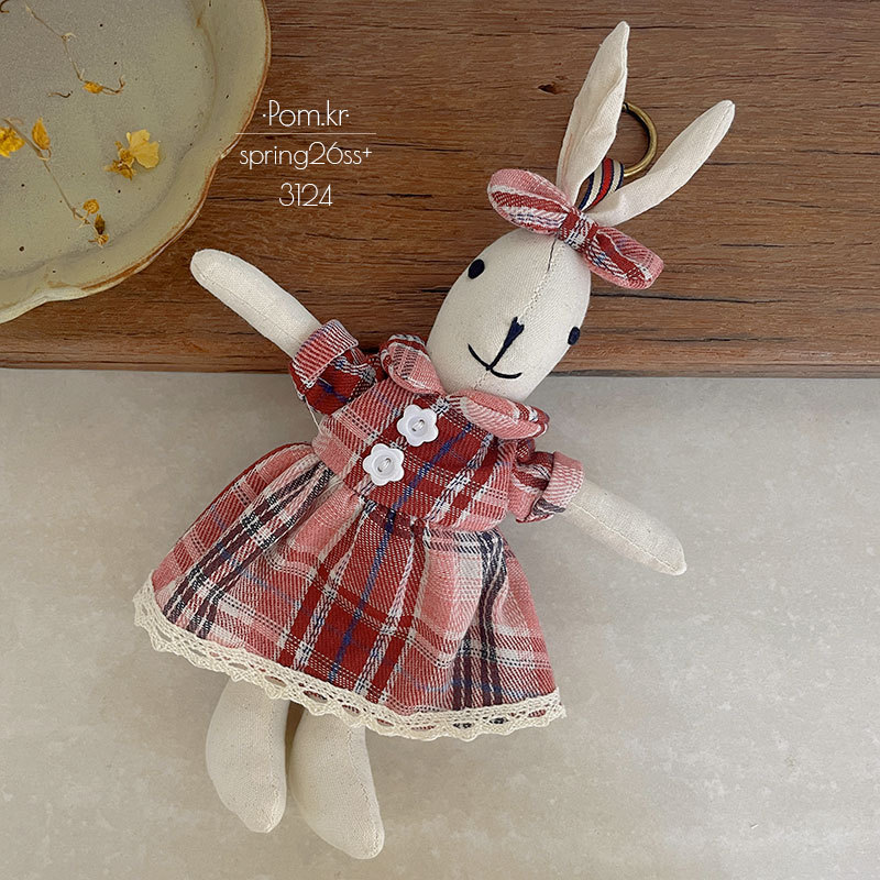 New Korean-style fabric checkered dress rabbit pendant, retro and fashionable baby doll pendant, baby birthday gift for girls pic 6