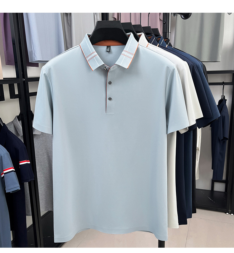桑蚕丝polo衫男无痕翻领2025夏季新款纯色商务透气薄款短袖男t恤详情7