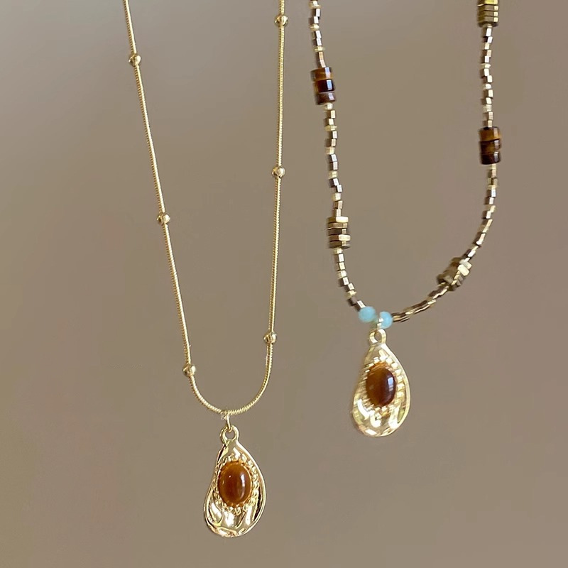 美拉德虎眼石串珠叠戴项链女秋冬高级毛衣卫衣链2024新款爆款颈链详情3