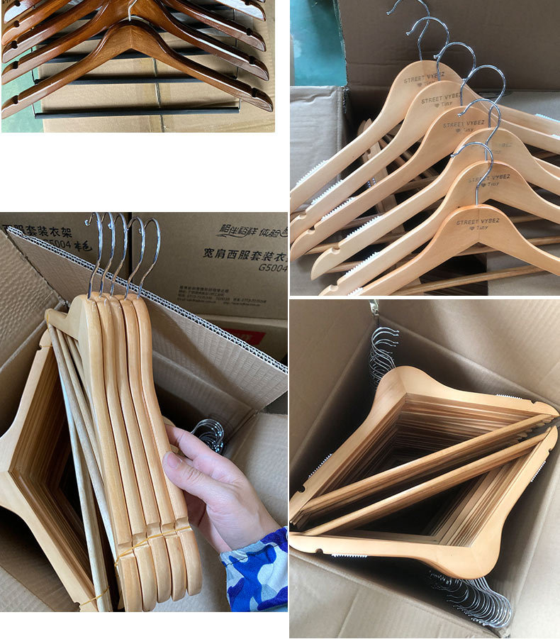 酒店木质衣架加粗款家用无痕防滑木头裤架衣服撑子复古实木晾衣架详情15