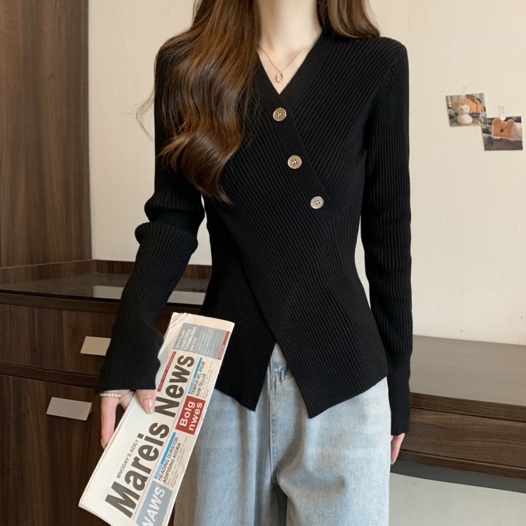 秋装女装V领毛衣套头针织衫设计感显瘦内搭秋季毛衣女外贸开衫女详情10