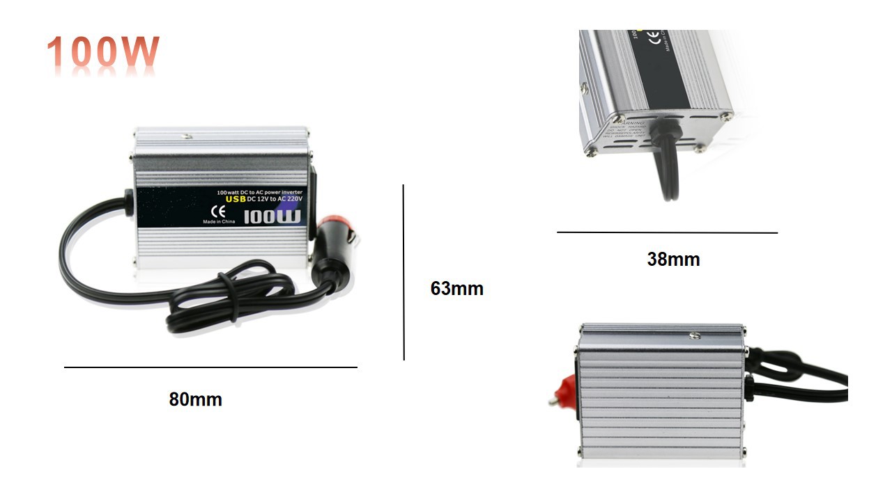 工厂直销 100W小功率便携车载逆变器带USB接口 12V/24V转110/220V详情5