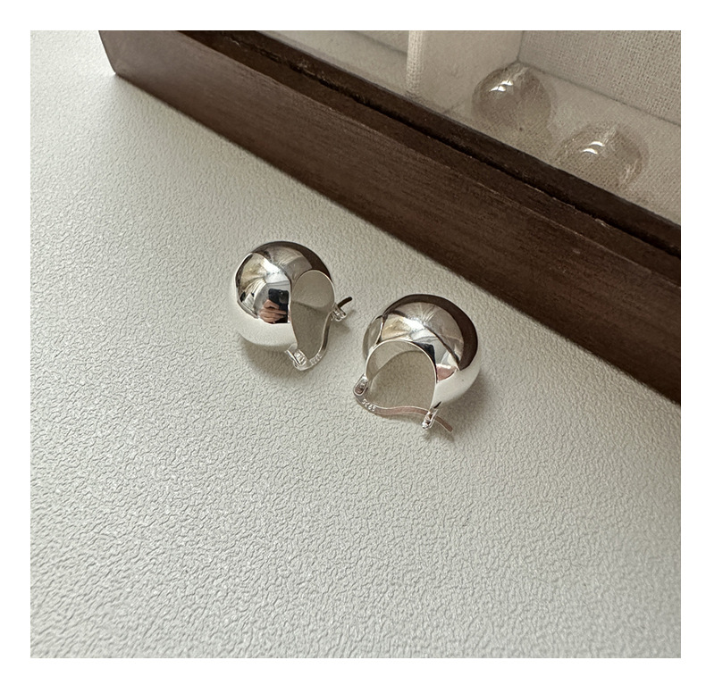 S925 sterling silver Korean version fashionable basic style INS heavy metal smooth texture ear buckle round ball design personalized earrings pic 12