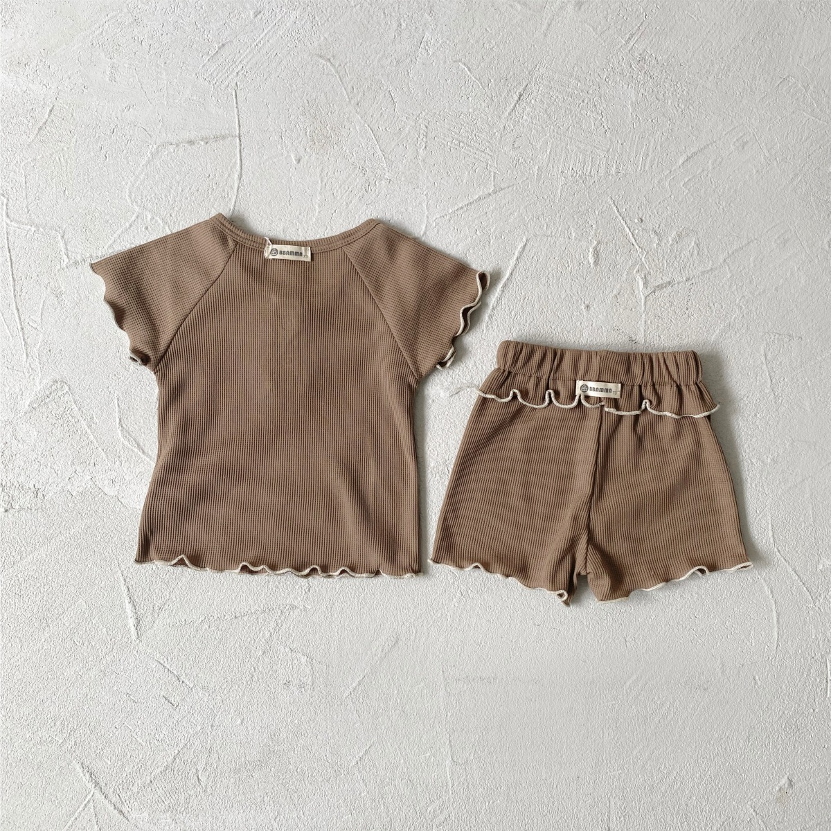 New summer baby Waffle wavy fringed short-sleeved T-shirt + shorts two-piece set for girls pic 5
