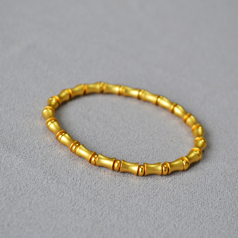 国潮新中式小众文艺复古黄铜古法镀金磨砂竹节弹力手链节节高升女详情13