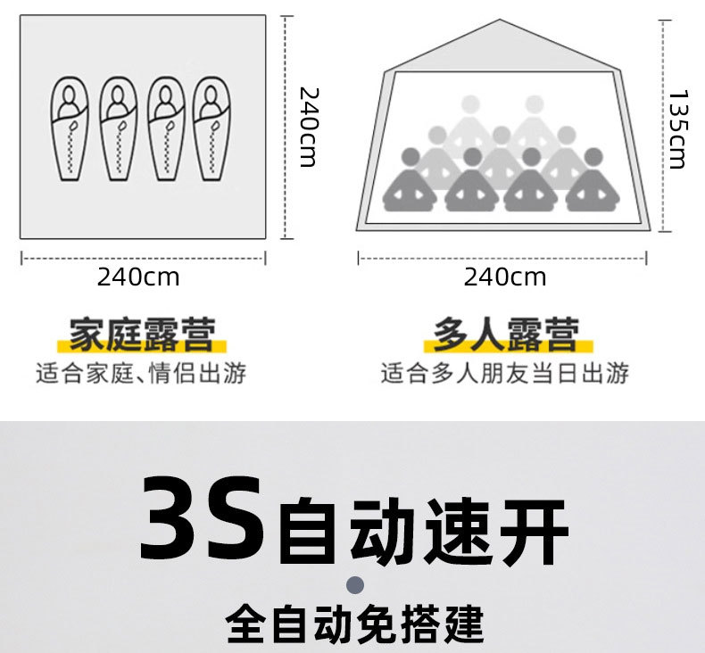 露营旅行必备双层六角帐篷营地野营便携速开自动帐篷防风防水现货详情4