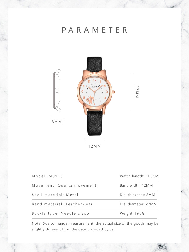 抖音爆款儿童手表女孩石英表女童皮带可爱蝴蝶结数字小猫学生手表详情19