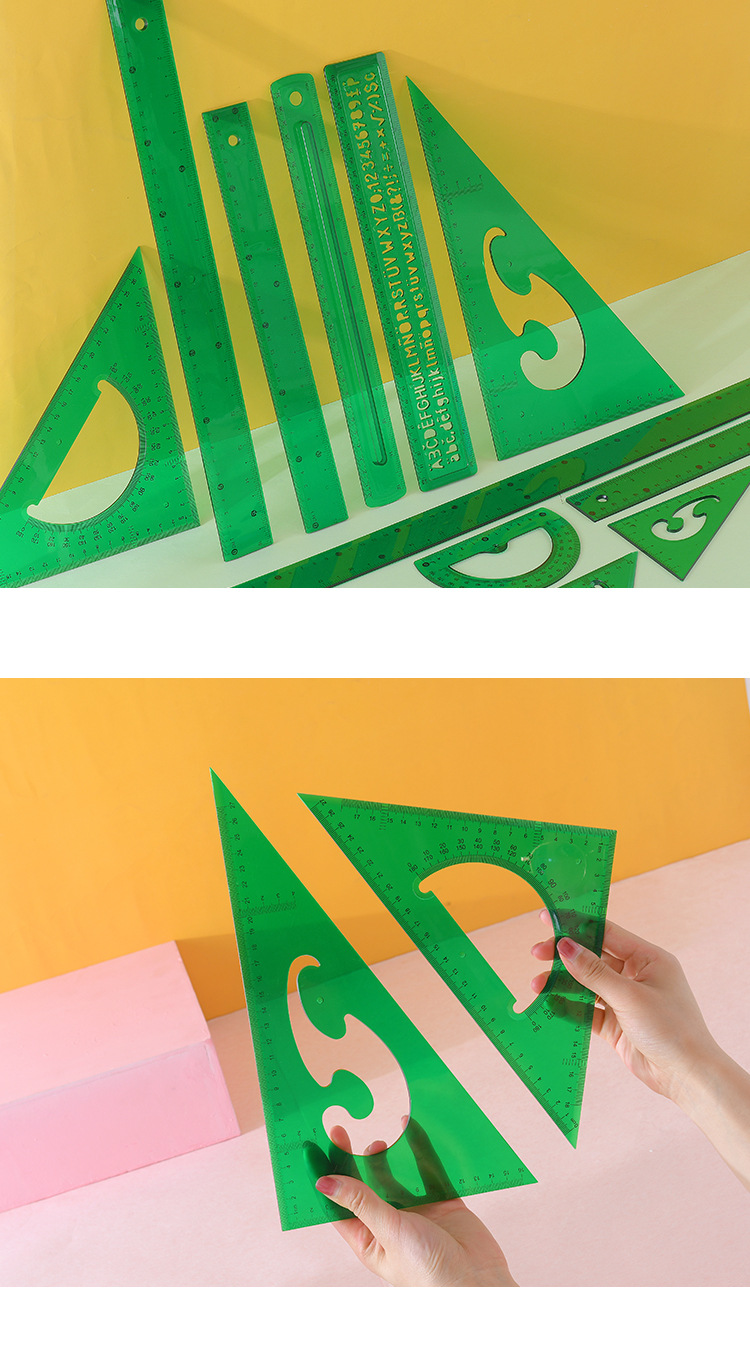 New hard straight ruler, triangular protractor, English number template, I-shaped ruler stationery set for foreign trade can be customized pic 1
