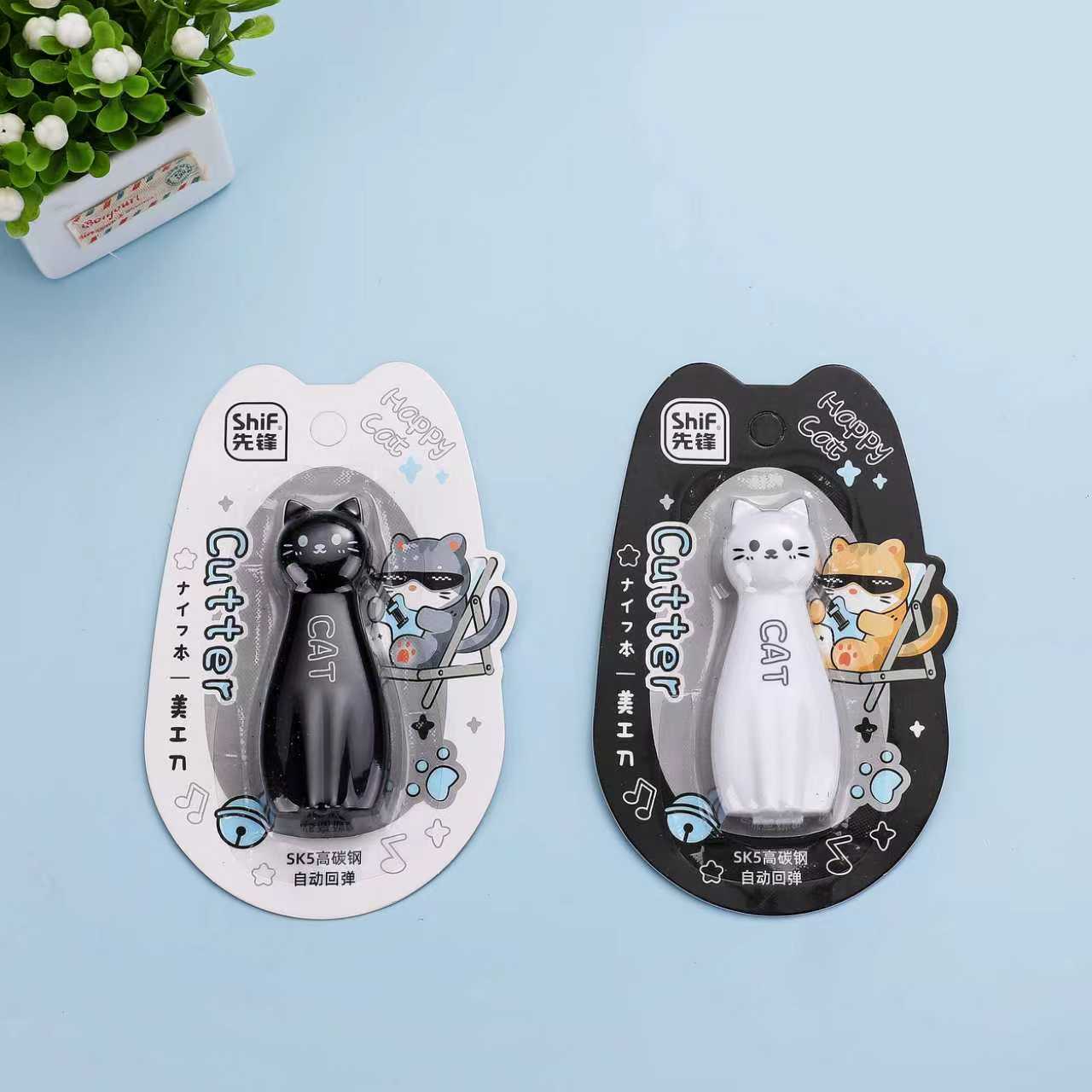 Black and white cat, small utility knife, paper cutter, office supplies, blade box, stationery storage pic 10