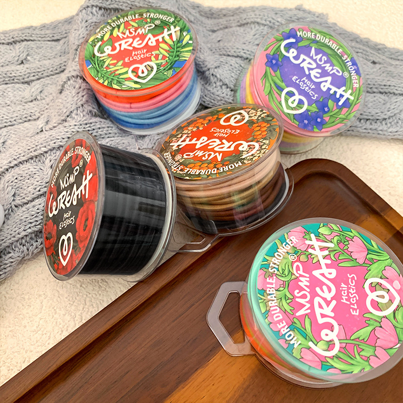 Korean version exquisite colorful printed box set of 12 basic rubber bands, sweet and cute, girlish candy-colored hair accessories pic 6