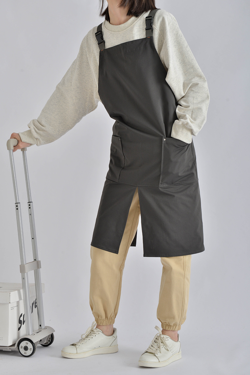 外贸工厂韩日防水式咖啡餐厅帆布围裙罩衣工作服围兜纯棉厨房制服详情13