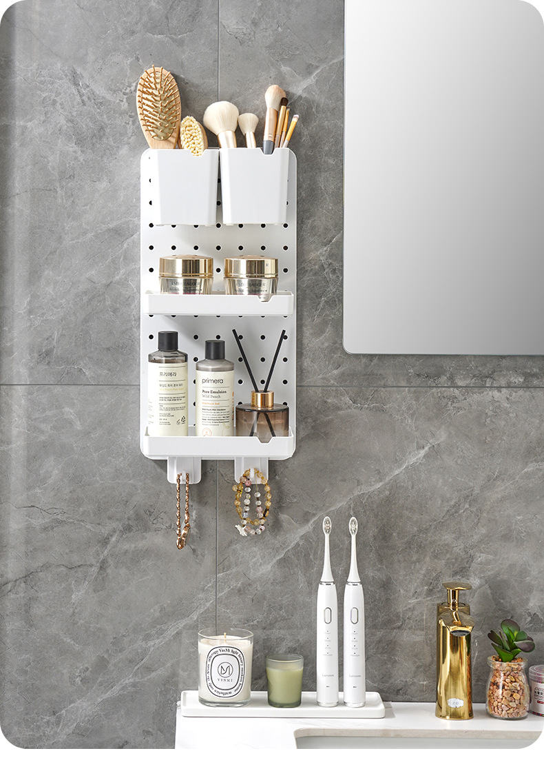 洞洞板收纳架卫生间免打孔黏贴式置物架浴室厕所墙上洗漱用品储物架DIY组合架详情11