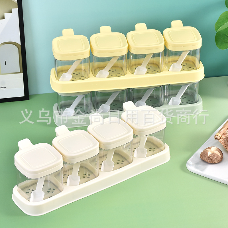 High appearance level bow rabbit seasoning box, 3 sets of 4-set kitchen plastic flip-top seasoning boxes pic 4