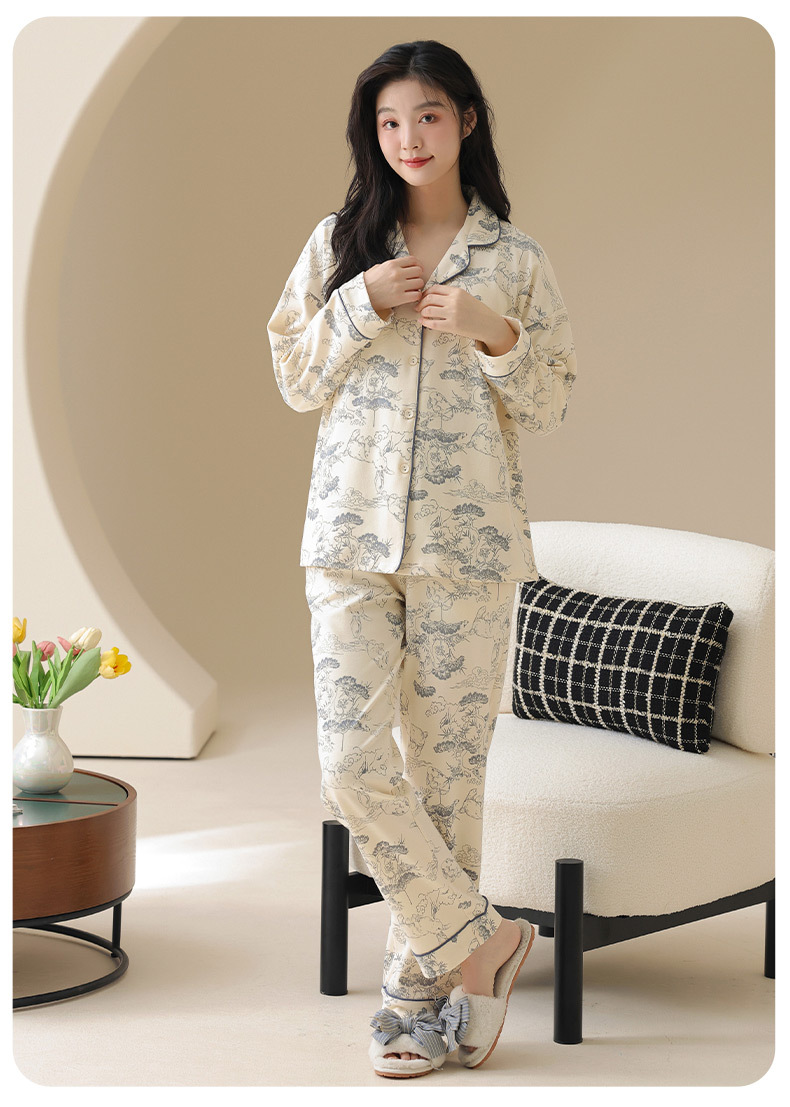 A类抗菌100%纯棉睡衣女士春秋季女款长袖开衫四季可外穿家居服女详情18