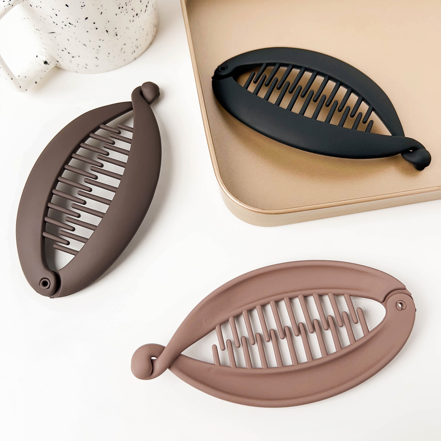 Simple matte hair clip, elegant solid color fish clip, toothed anti-slip ponytail clip, clasp flat hair clip, upright banana clip headwear pic 6