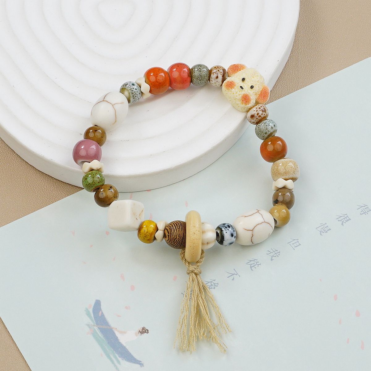 Jingdezhen ceramic bracelets, cartoon with texture, Teddy dog handcrafted ornaments, bracelets, student gifts, and street vending accessories pic 6