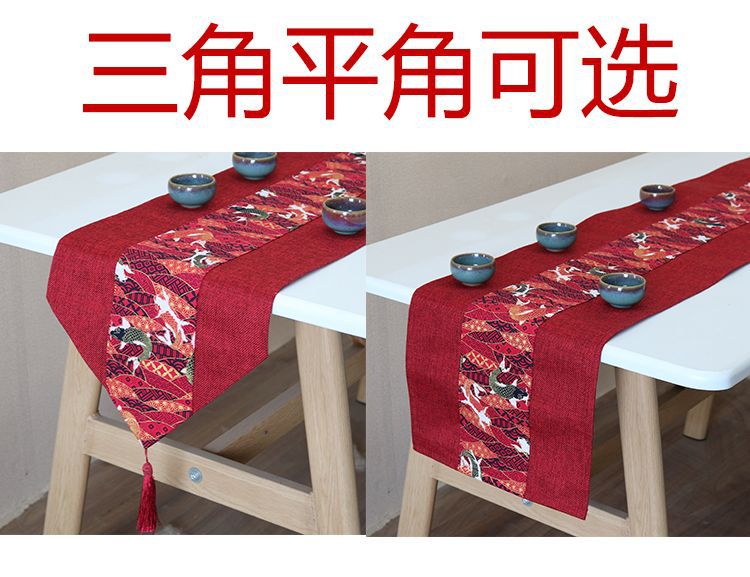 国潮中式结婚礼婚庆桌布艺茶席喜庆红色桌旗新年中国风棉麻复古长条巾详情5