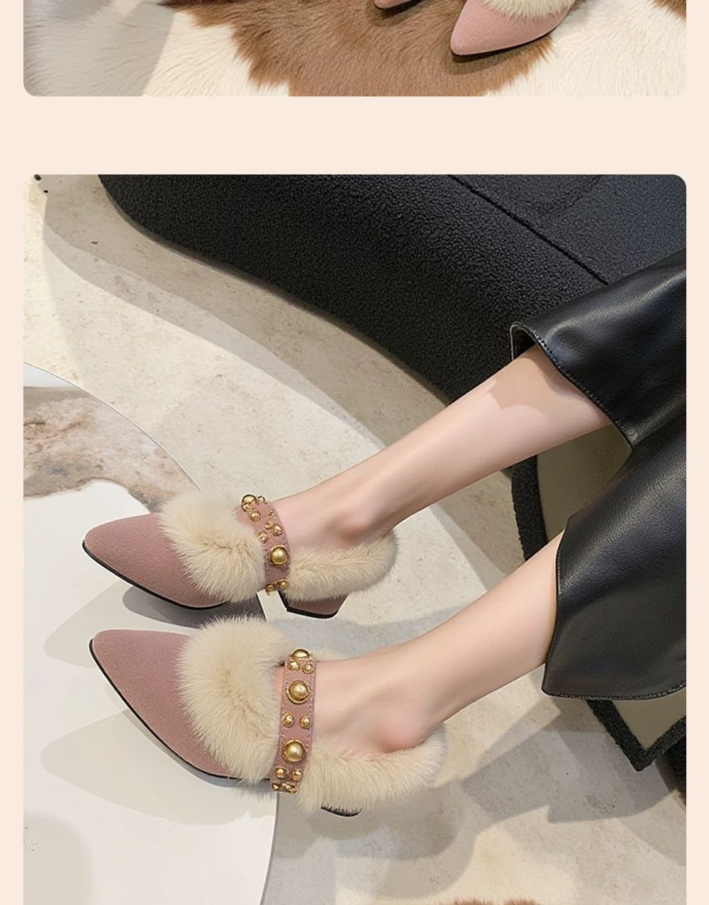 法式仙女风气质百搭一脚蹬毛毛鞋2025年秋冬新款外穿粗跟尖头单鞋详情6