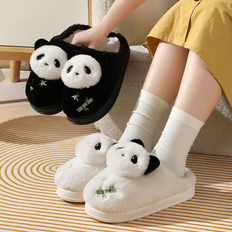 2024新款秋冬季卡通棉拖女可爱卡通小熊猫室内保暖情侣毛绒棉拖男详情2