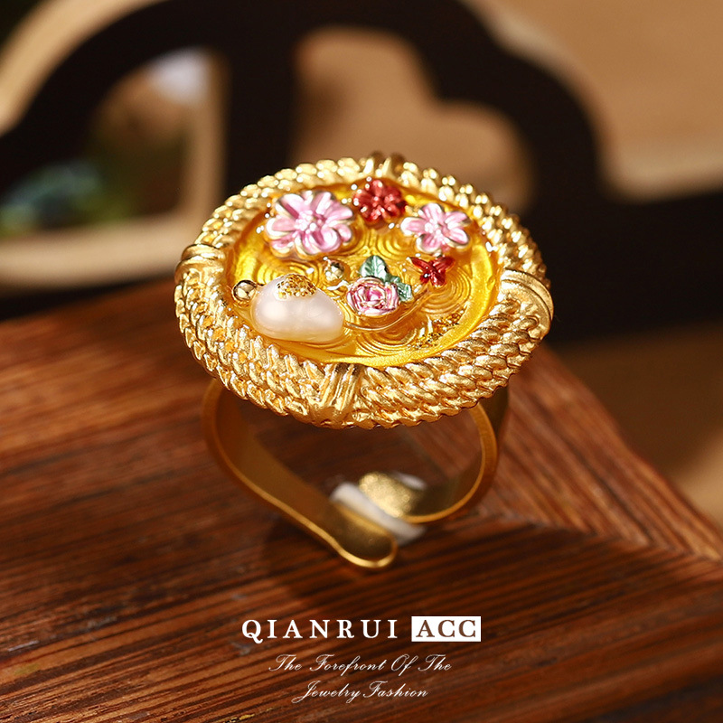 恶魔之眼珍珠夸张开口戒指莫奈花园油画系列流苏花卉珐琅耳环批发详情25