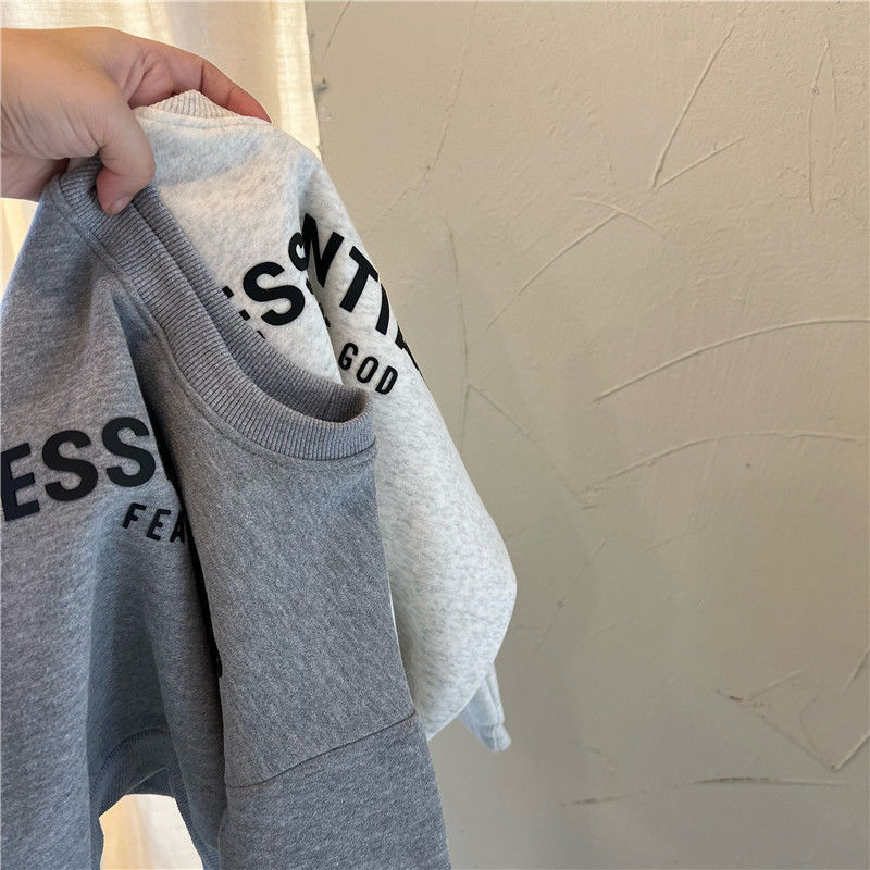 男童女童加绒套装2023秋冬新款字母印花圆领卫衣卫裤宝宝两件套潮详情8