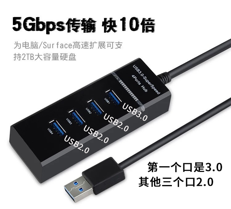 USB HUB 3.0一拖四口多高速集线器电脑usb分线器拓展4口usb扩展器详情4